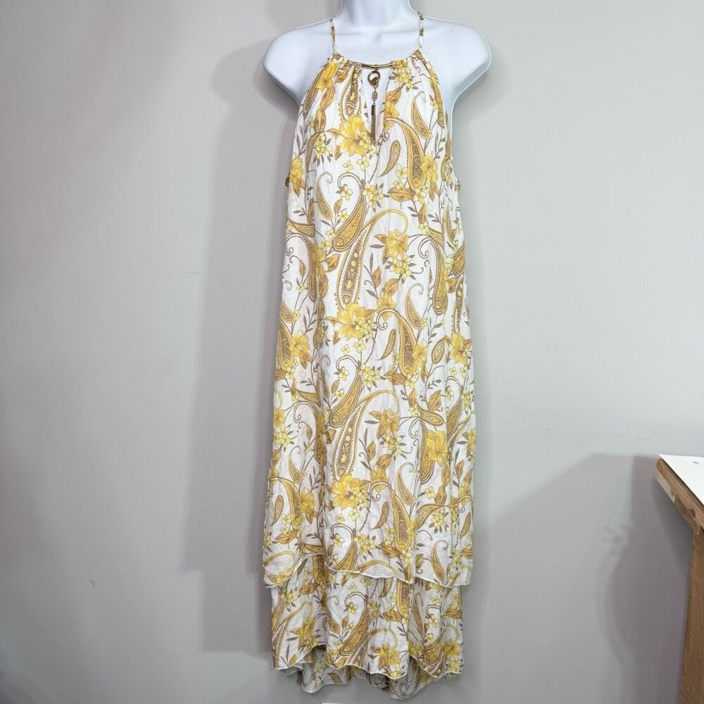 Mlle Gabrielle‎ Dress Womens Extra Large Yellow Sleeveless Paisley Pattern Maxi